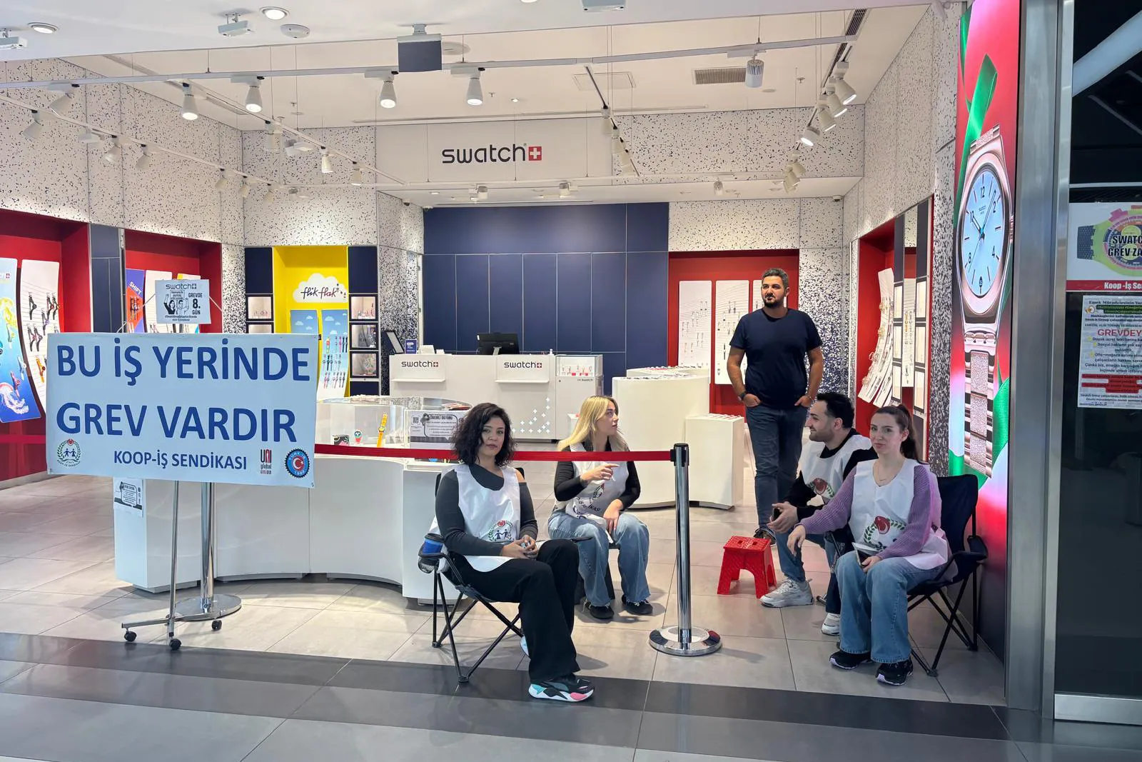 Workers on strike at a Swatch store in Istanbul, on Nov. 17.