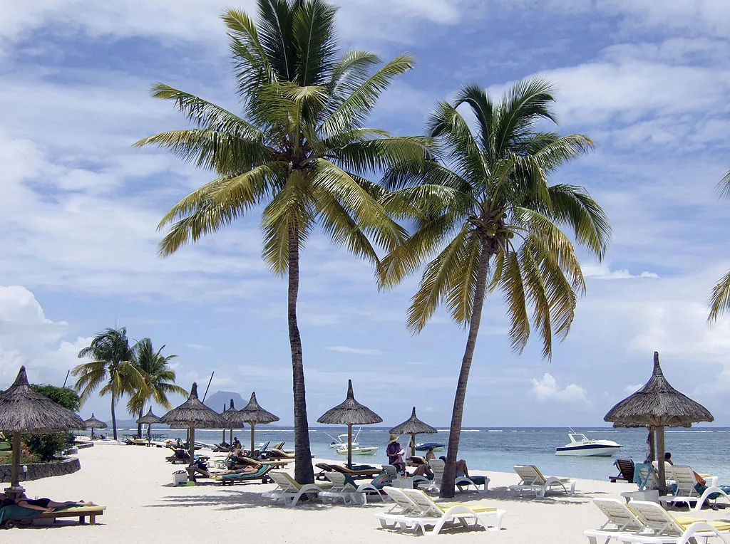 On the beach at Flic en Flac on Mauritius.