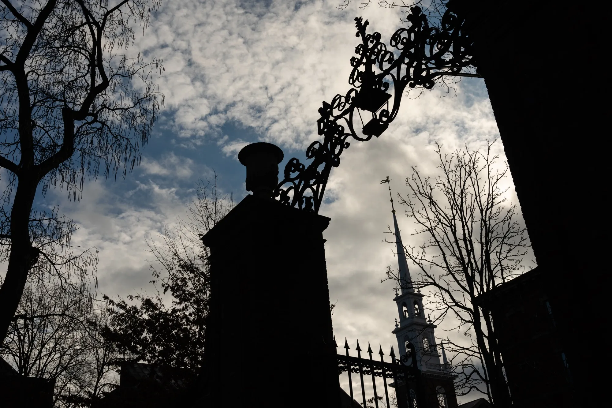 An entrance to Harvard University campus in Cambridge, Massachusetts.