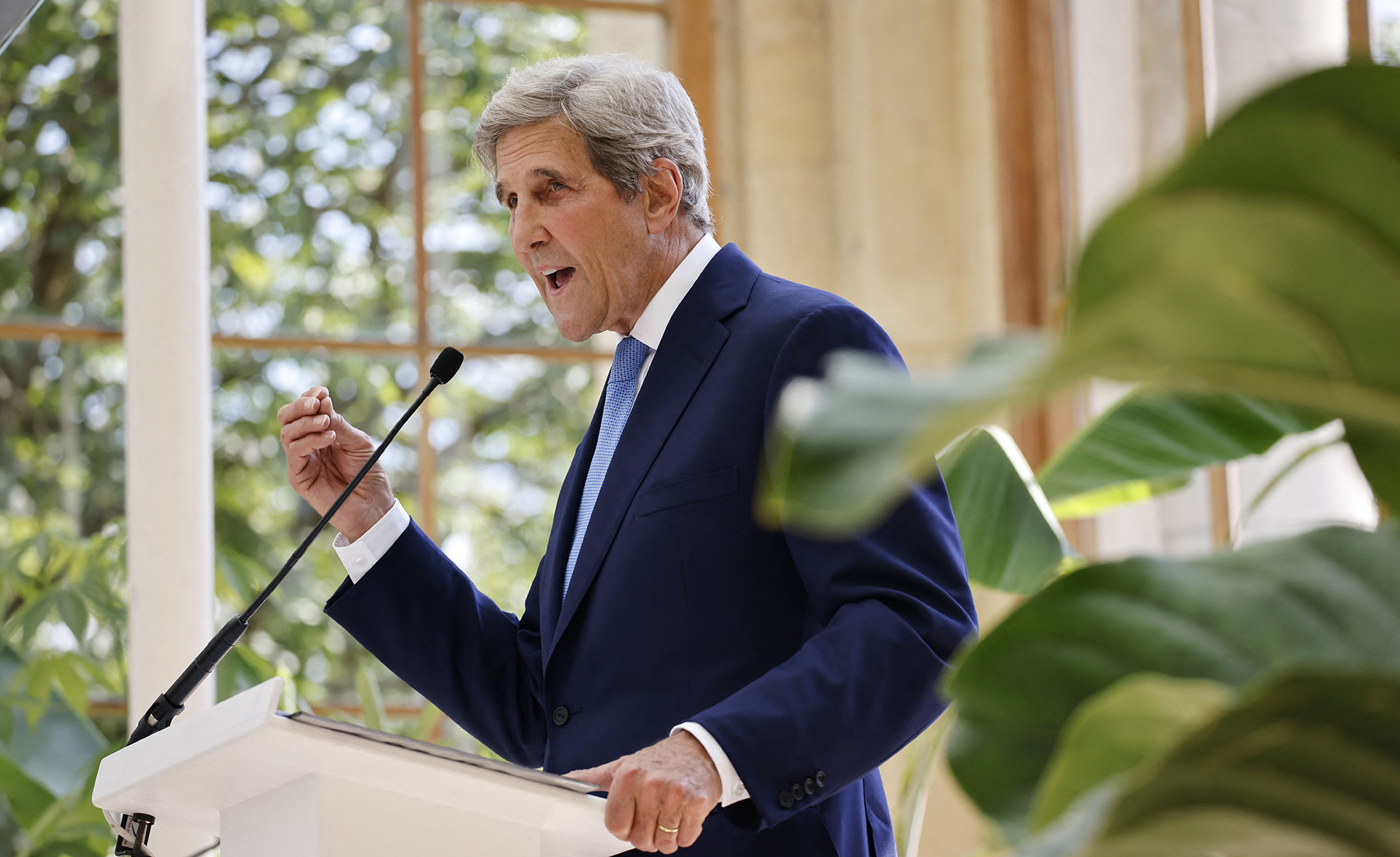 John Kerry speaks at the Royal Botanic Gardens, Kew, southwest London on July 20.