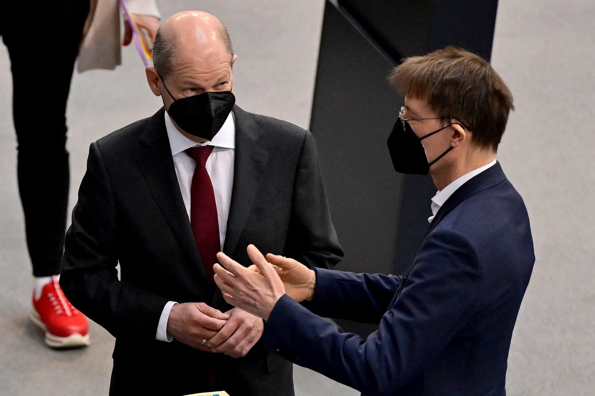 Olaf Scholz, left, and Karl Lauterbach in Berlin on April 7.