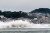 Waves break on the shore ahead of Typhoon Hagibis in Fujisawa, Kanagawa Prefecture, Japan, on Friday, Oct. 11, 2019.