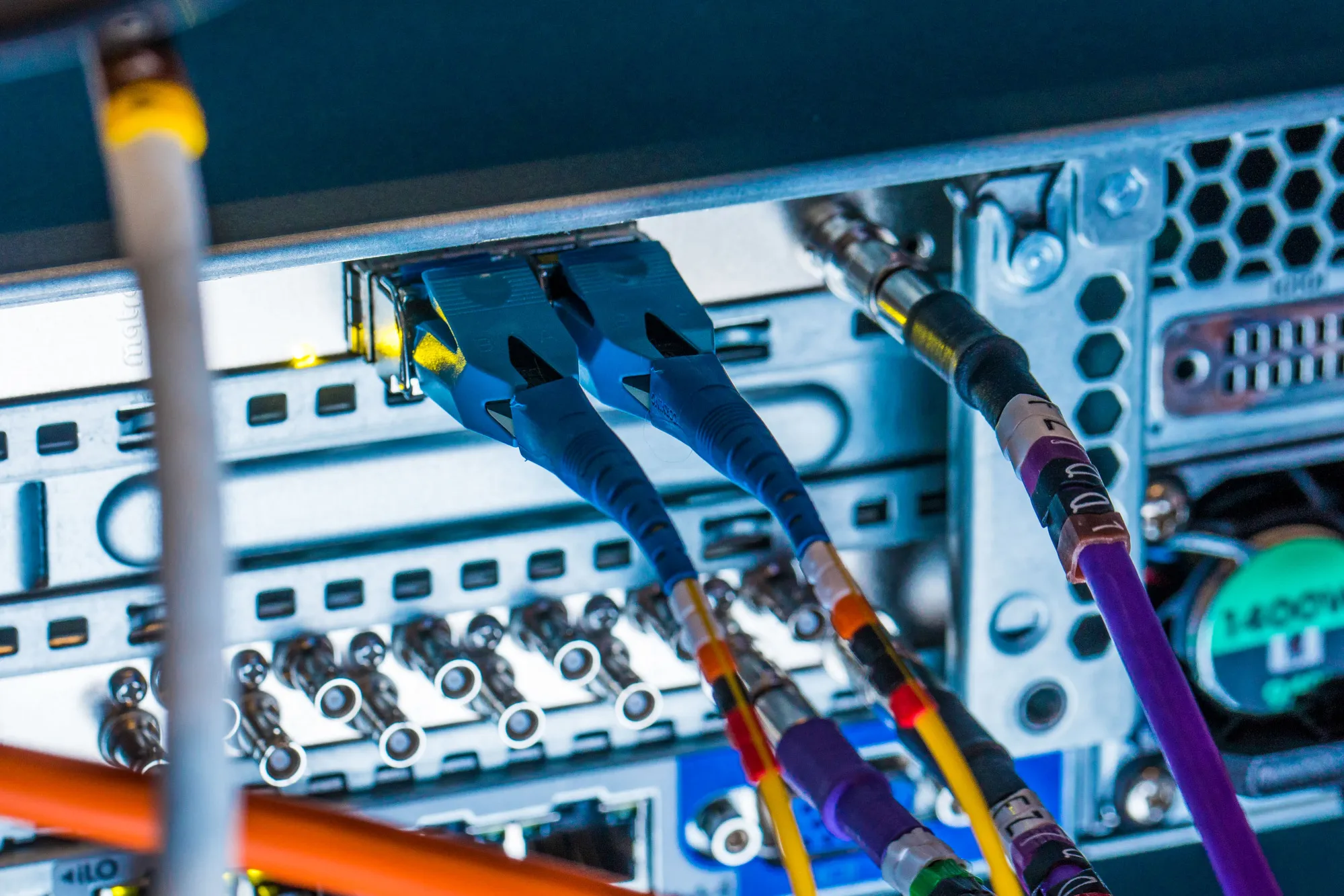 High End Data Cables Feed Into Servers