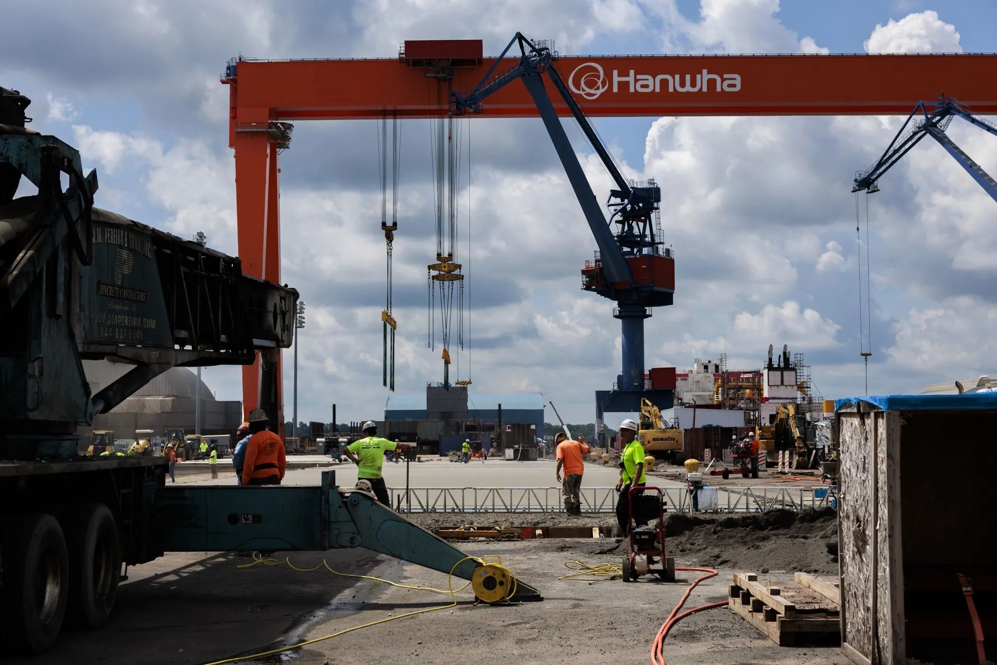 Workers at the Hanwha Philly Shipyard in Philadelphia, Pennsylvania, US, on Wednesday, July 16, 2025. A deal with the White House to help Trump revive US shipbuilding offers a risky route to expansion for South Korean yards.