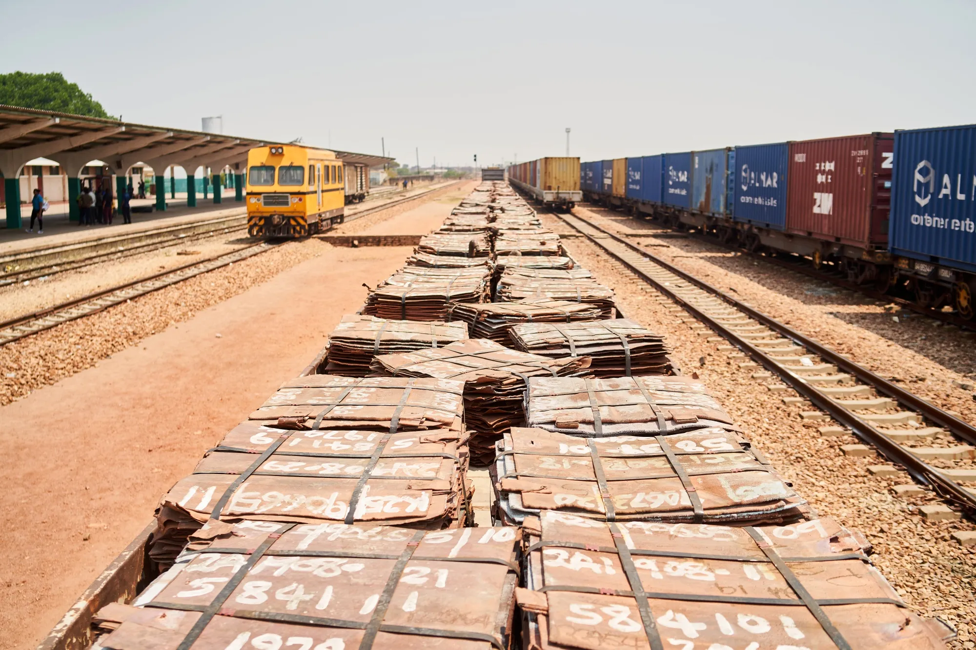 Bundles of copper on rail wagons&nbsp;in Kapiri Mposhi, Zambia.