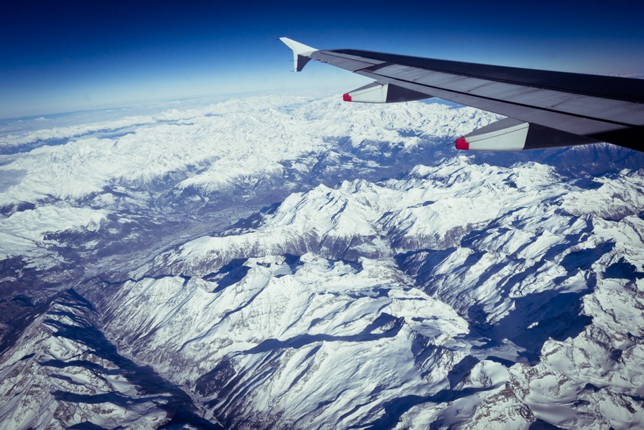 A view of the Italian Alps from a plane.