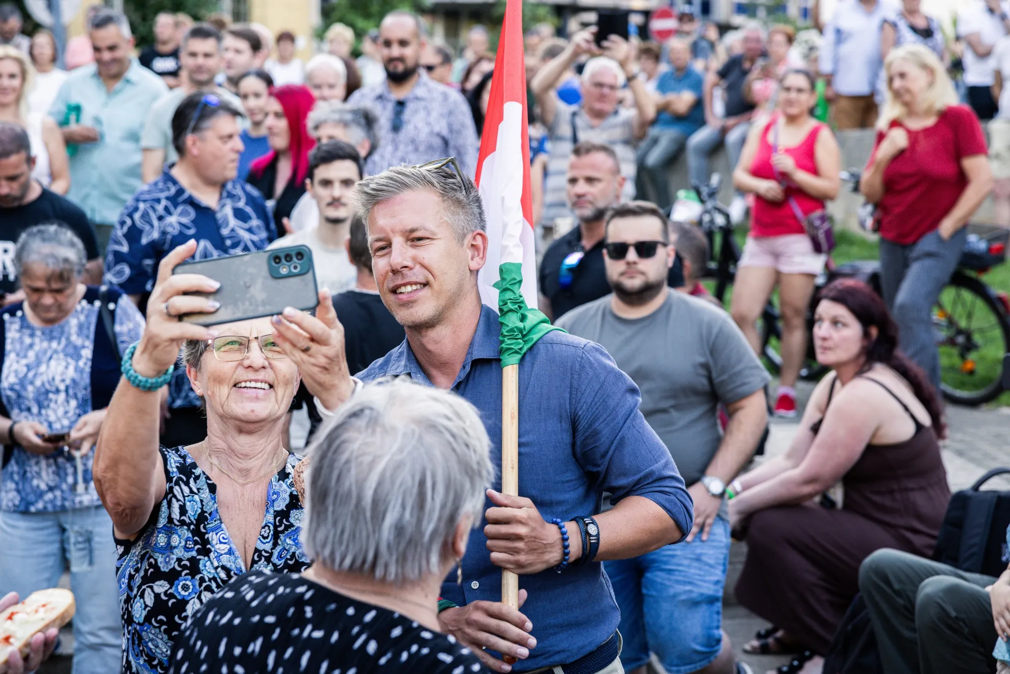 Peter Magyar during a campaign event in Debrecen, Hungary.