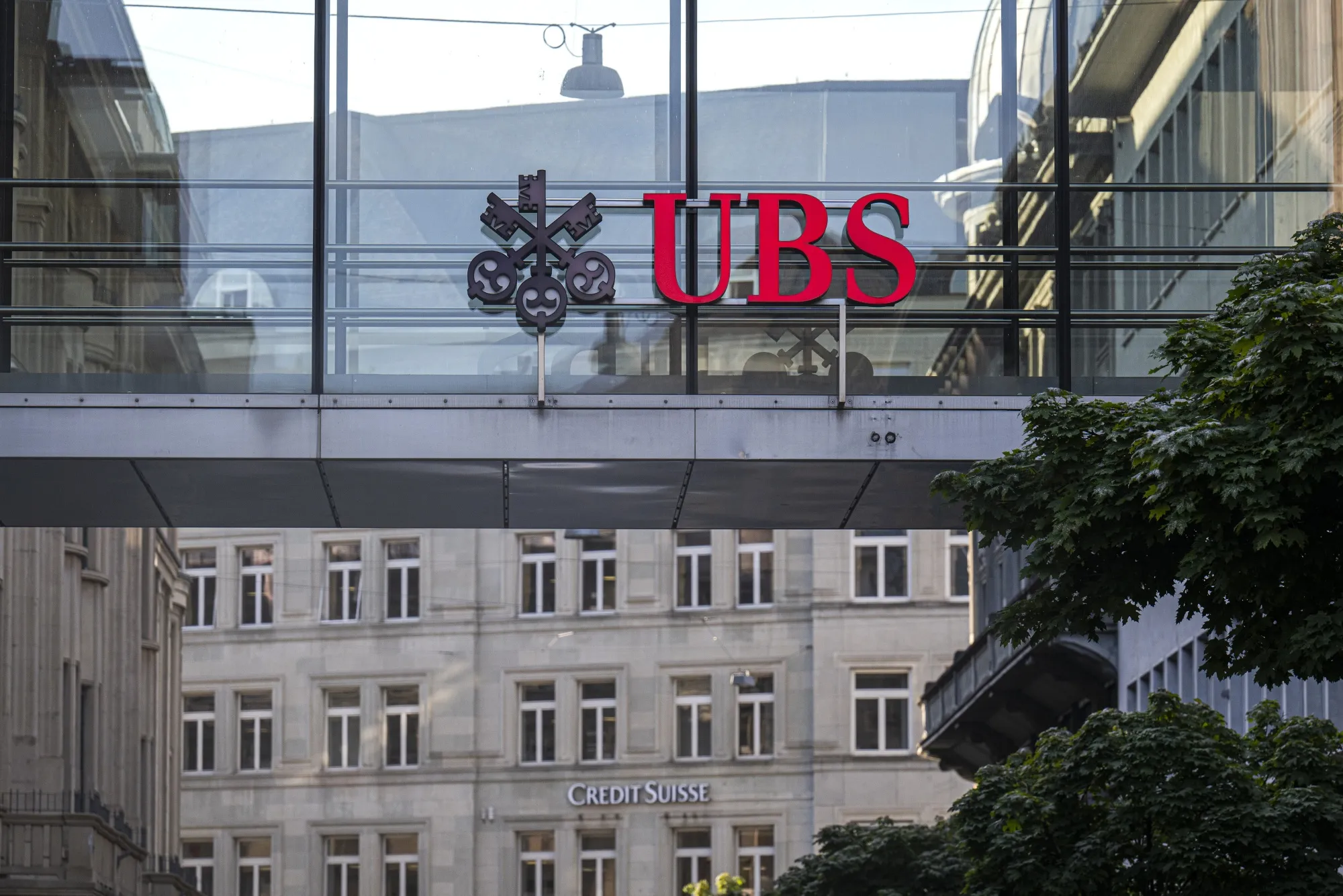 The headquarters of UBS Group AG and former Credit Suisse Group AG offices, center, in Zurich.