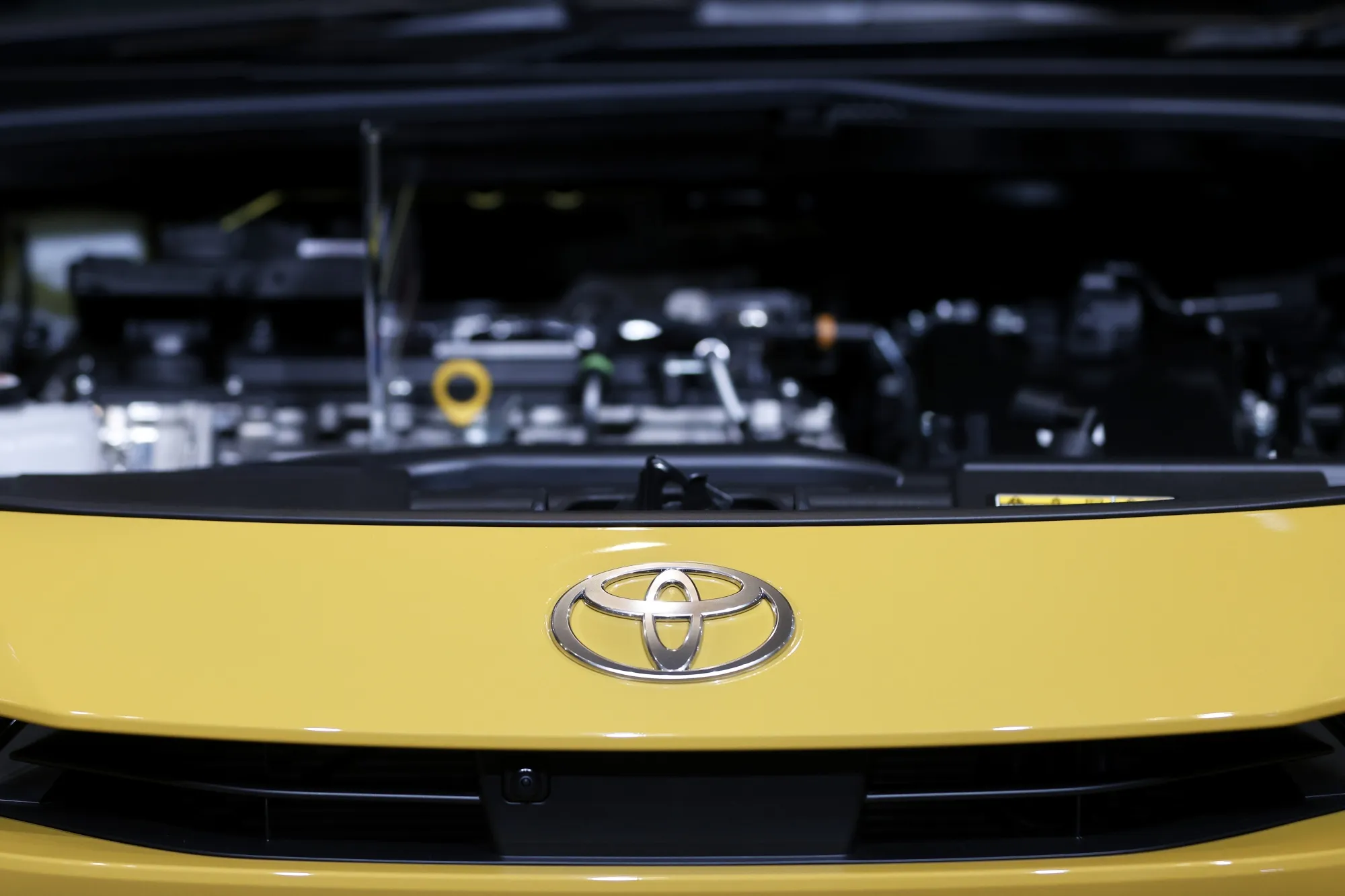 A Toyota Prius hybrid on display at a news conference in Tokyo in May.