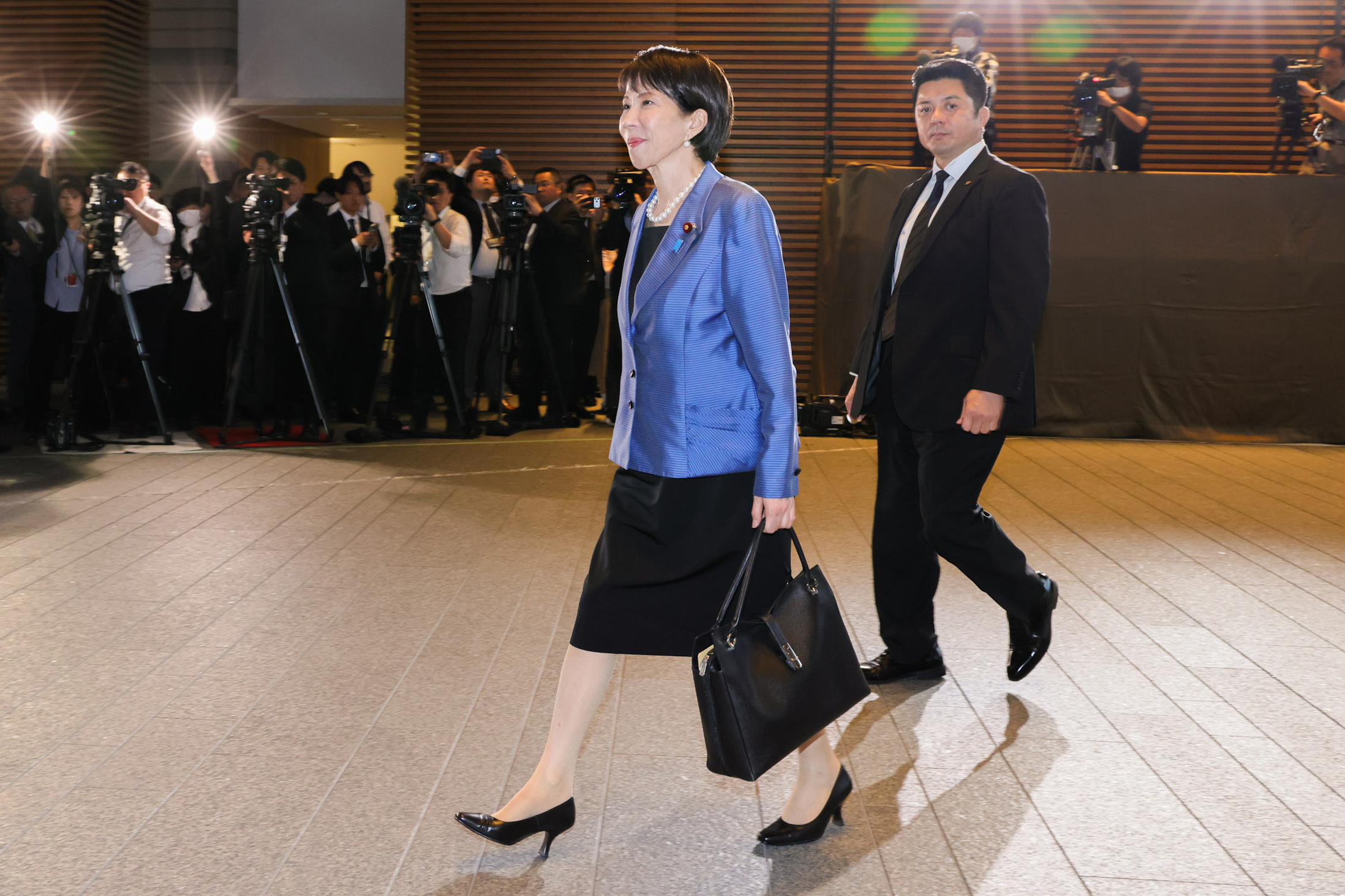 Sanae Takaichi arrives at the Prime Minister's Office in Tokyo on Oct. 21. Source: Prime Minister's Office of Japan