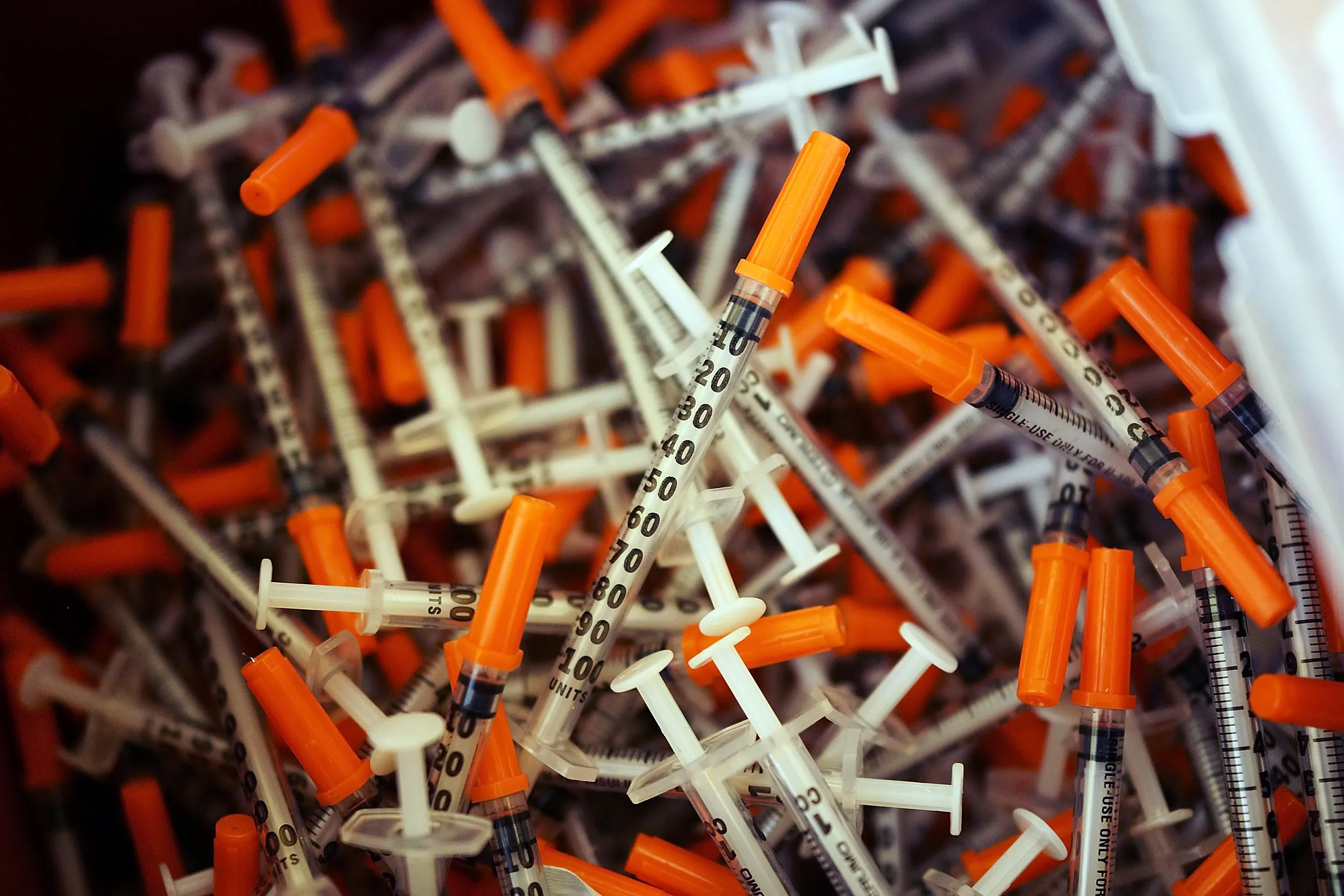 Used syringes at a needle exchange clinic in Vermont, where users can pick up new syringes and other clean items for those dependent on heroin.
