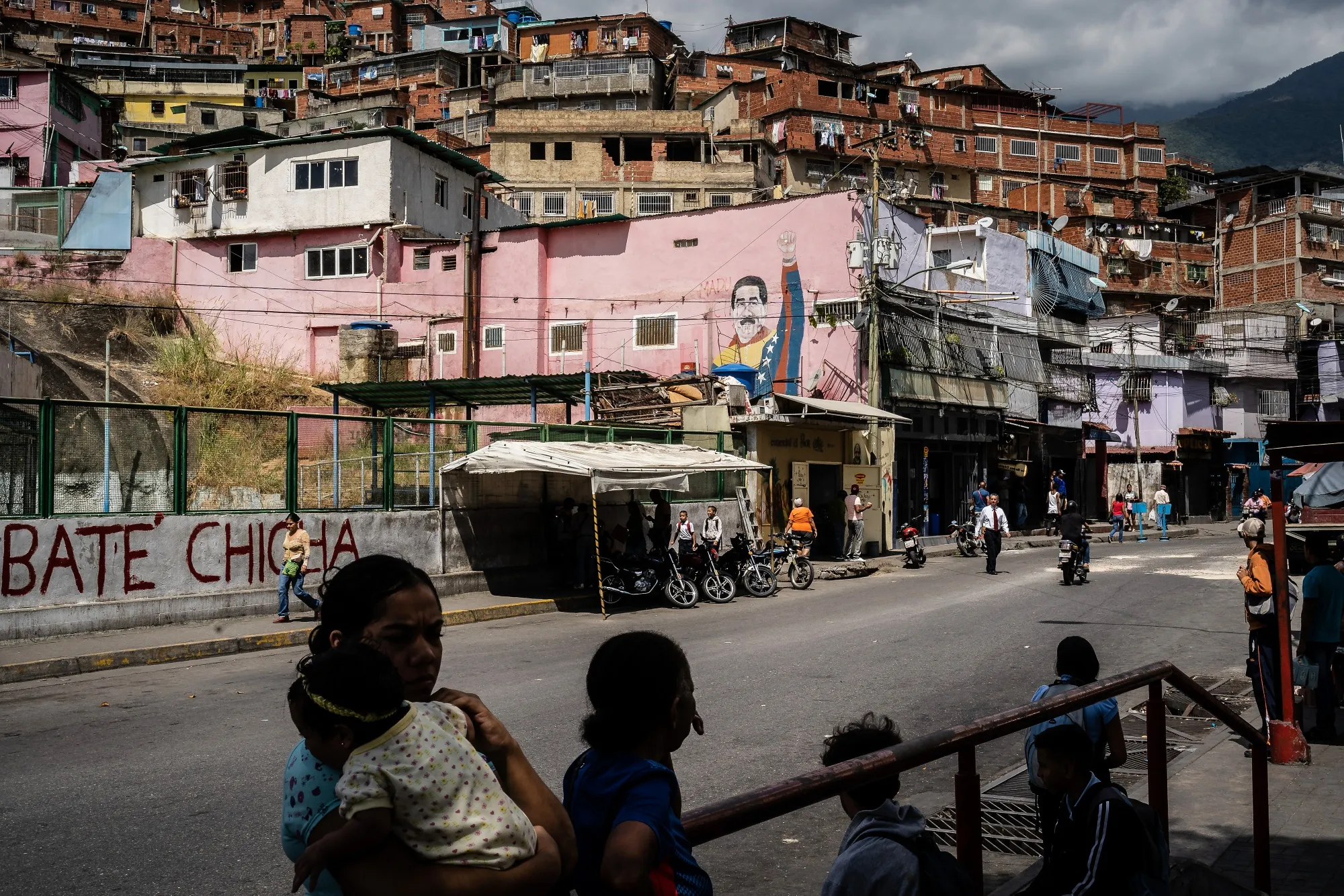 A mural of Nicolas Maduro, Venezuela's president, is seen on the wall of a building in the Jose Felix Ribas neighborhood of the Petare slum in Caracas.