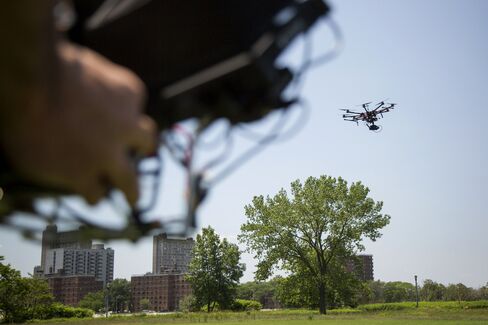A DJI S1000 drone flies over Calvert Vaux Park in Brooklyn, New York. Photographer: Michael Nagle/Bloomberg