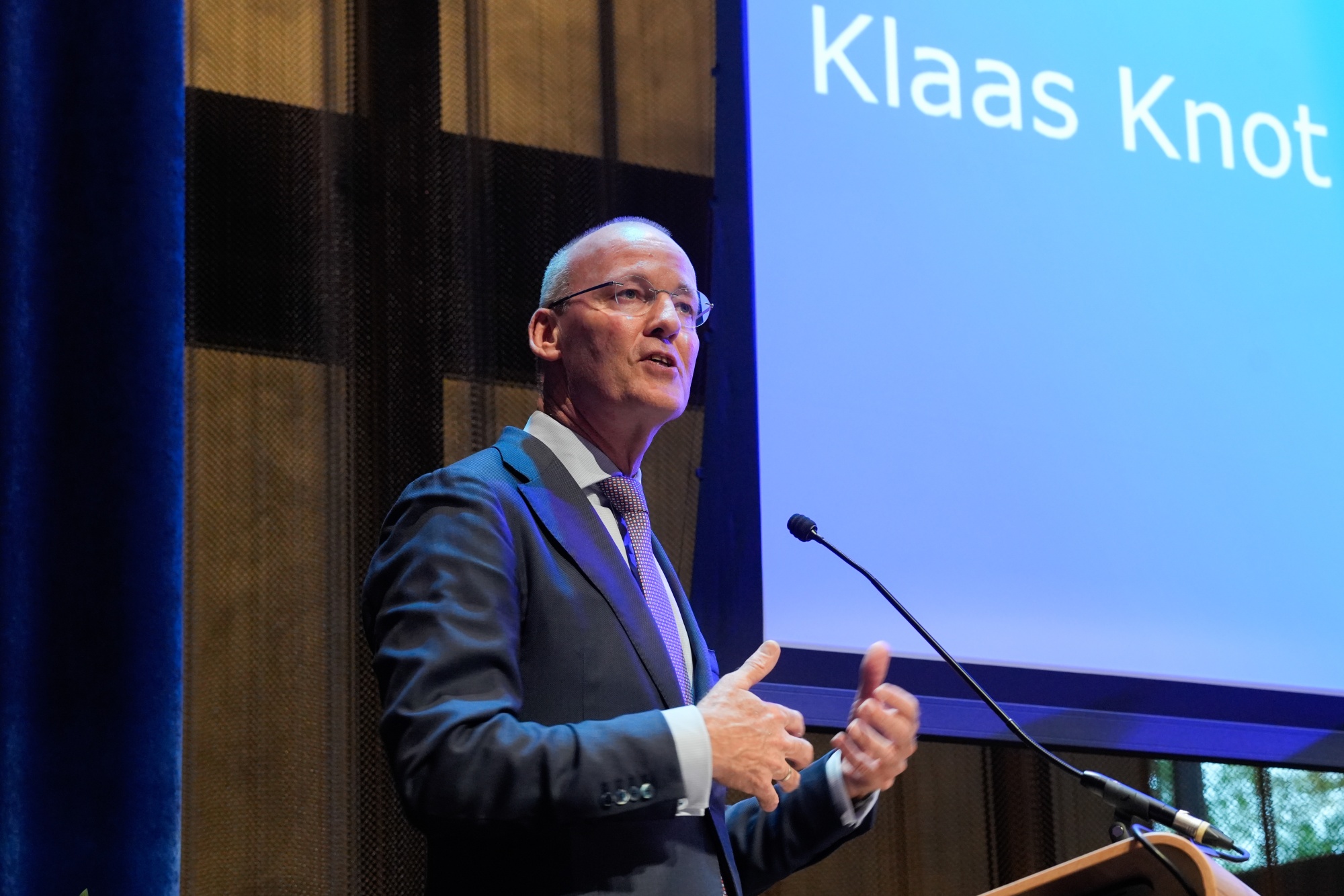 Klaas Knot, former president of De Nederlandsche Bank NV, during a farewell symposium for Knot at the central bank headquarters in Amsterdam, Netherlands, on Friday, Oct. 3, 2025. European Central Bank President Christine Lagarde said Knot would be a suitable successor, Dutch newswire ANP reported, citing a podcast episode of “College Leaders in Finance,” which will be released on Sunday. Photographer: Lina Selg/Bloomberg