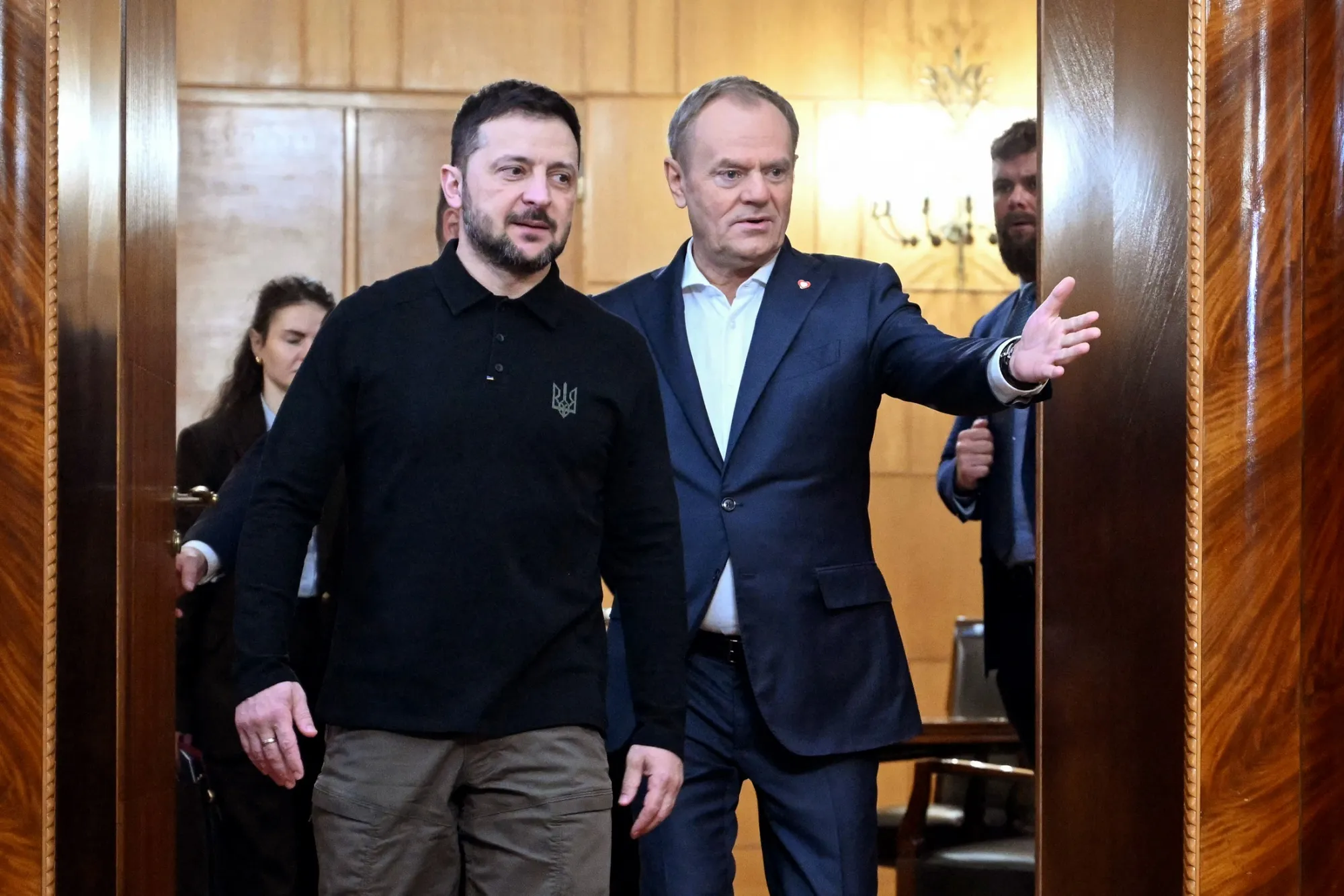 Volodymyr Zelenskiy, left, and Donald Tusk in Warsaw, on Jan. 15.