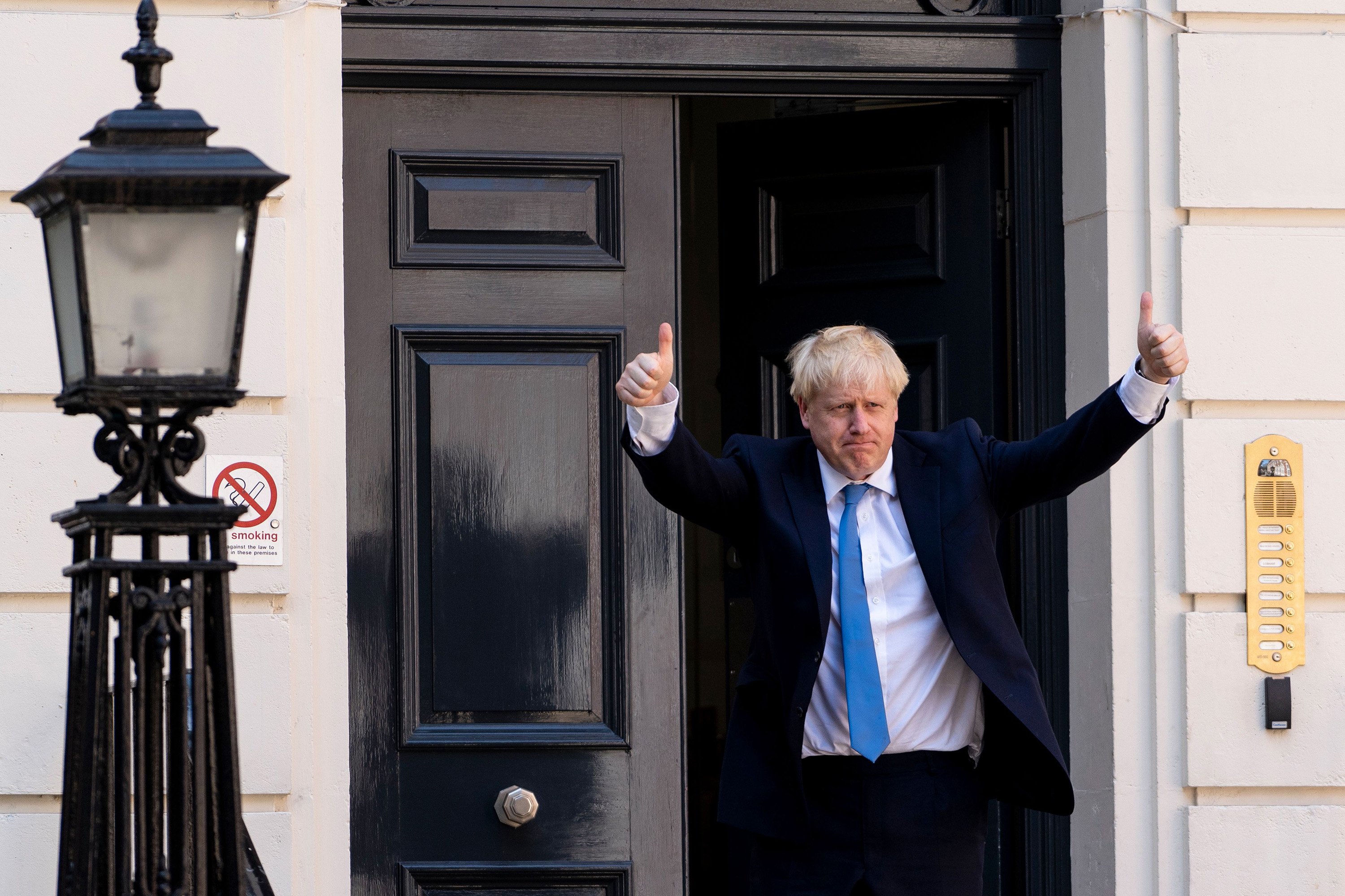 Johnson arrives at the Conservative party headquarters in London on July 23.