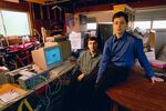 Page and Brin in their Menlo Park garage-office five years before their IPO