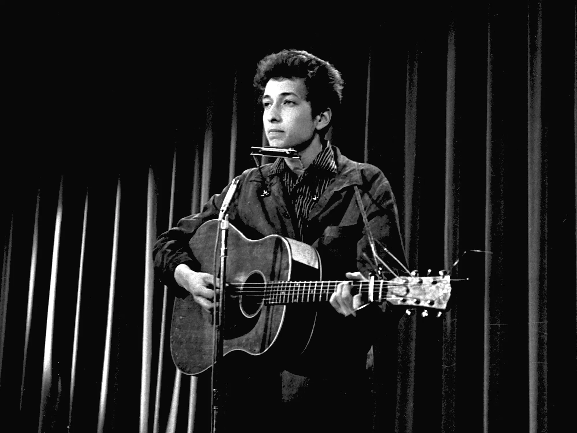Bob Dylan during a rehearsal for an appearance on the Ed Sullivan Show on May 12, 1963.