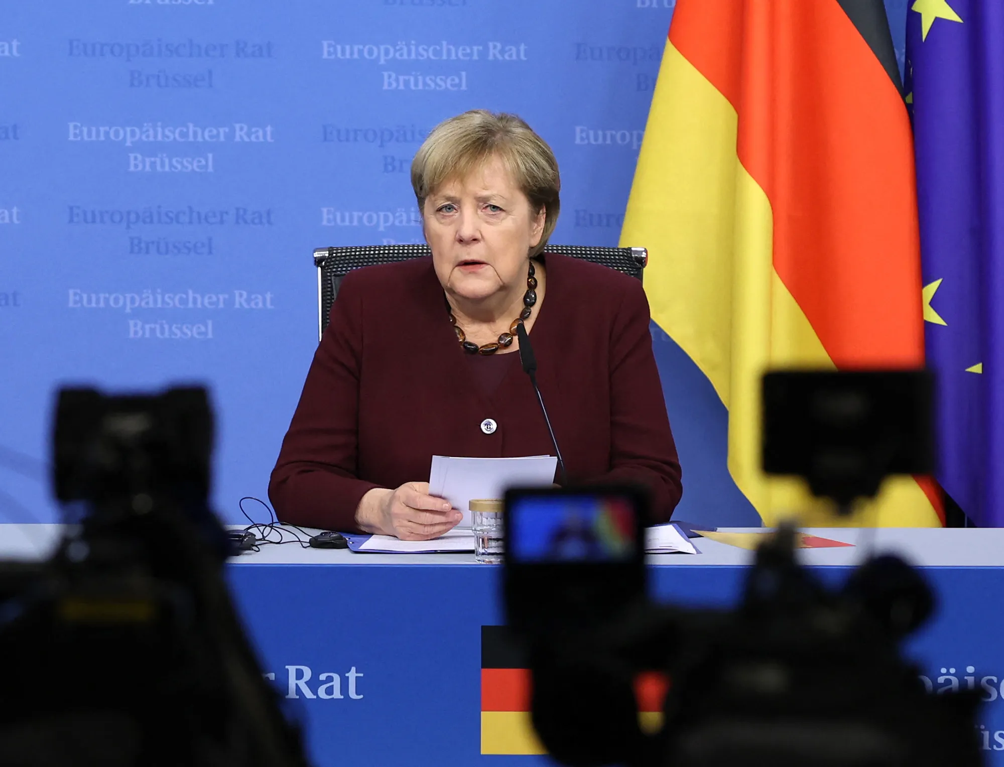 Angela Merkel speaks during a press conference in Brussels, on Oct. 22.