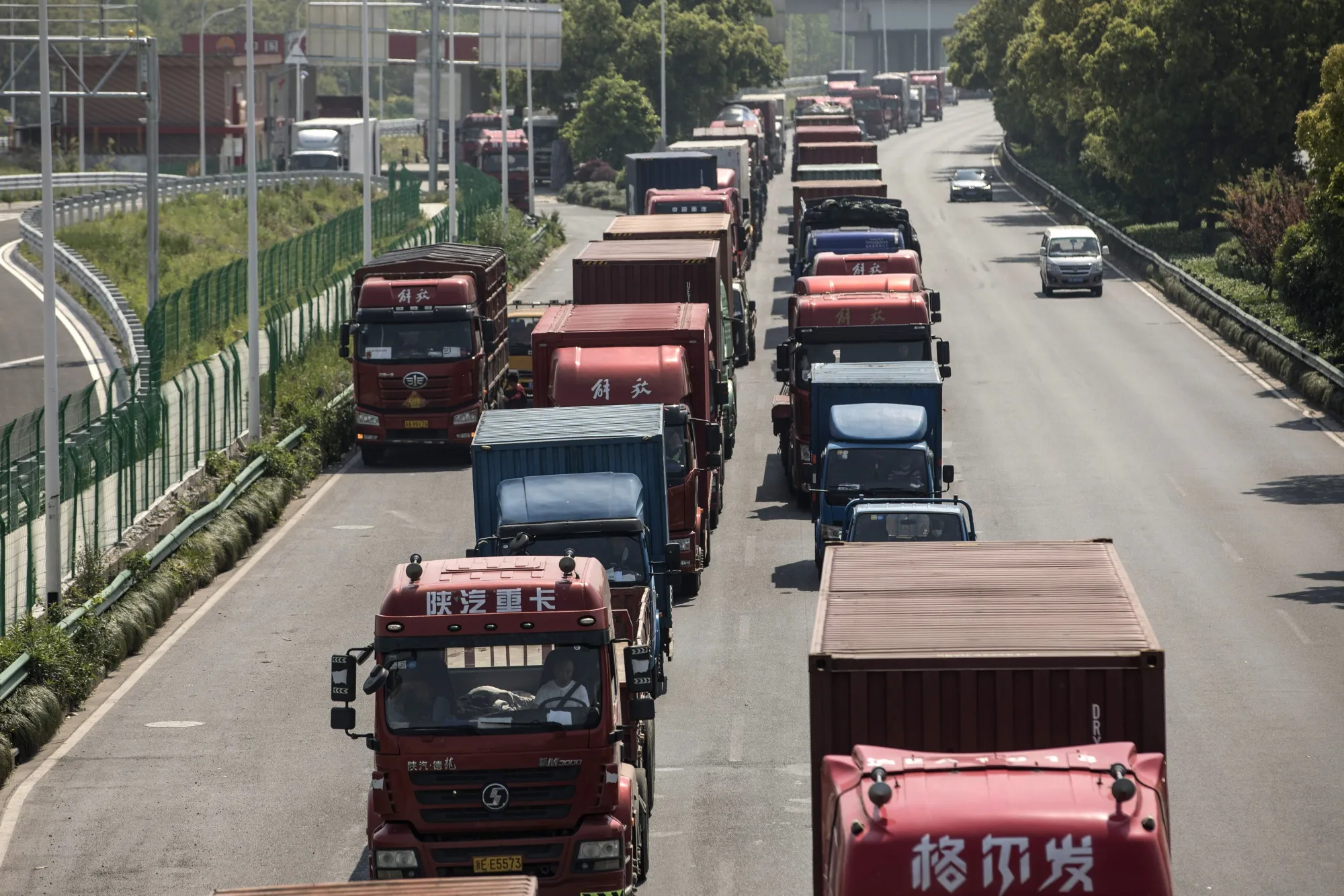 Semi-trailers In Shanghai As China Looks at How it Could Expedite U.S. Farm Goods Imports