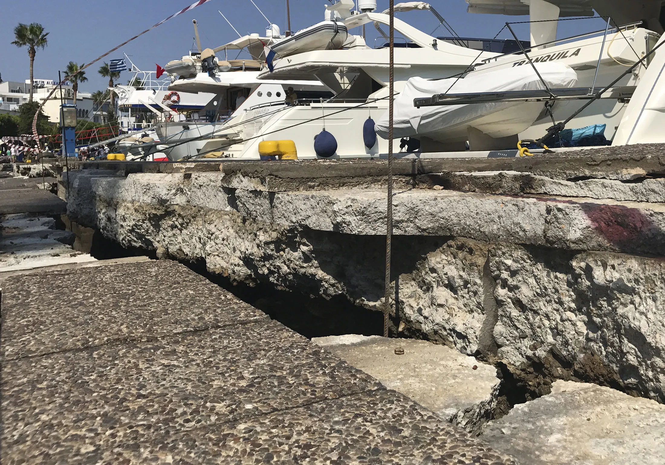A damaged quay wall in Kos on July 21.
