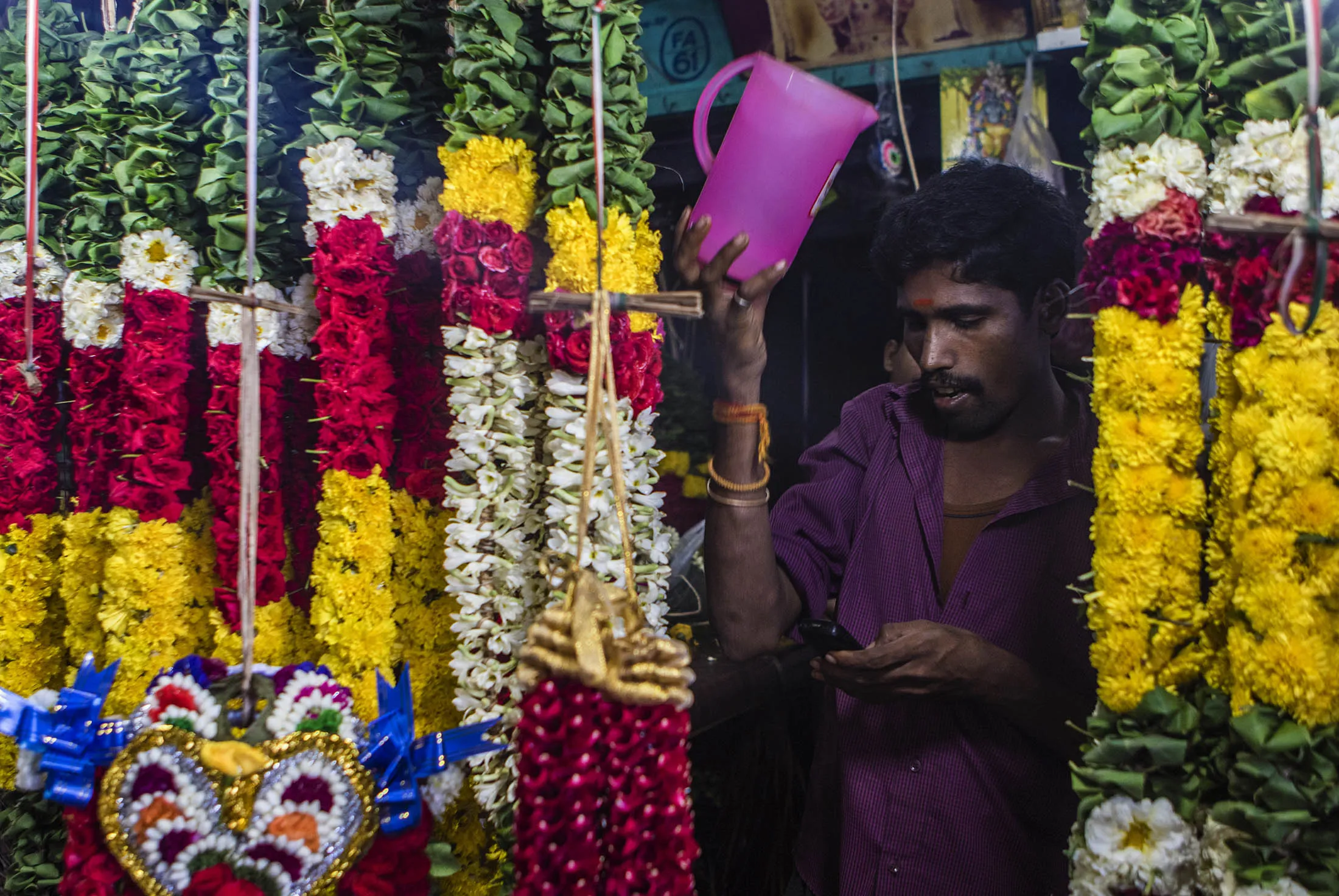 A flower market in Chennai, Tamil Nadu, India.
