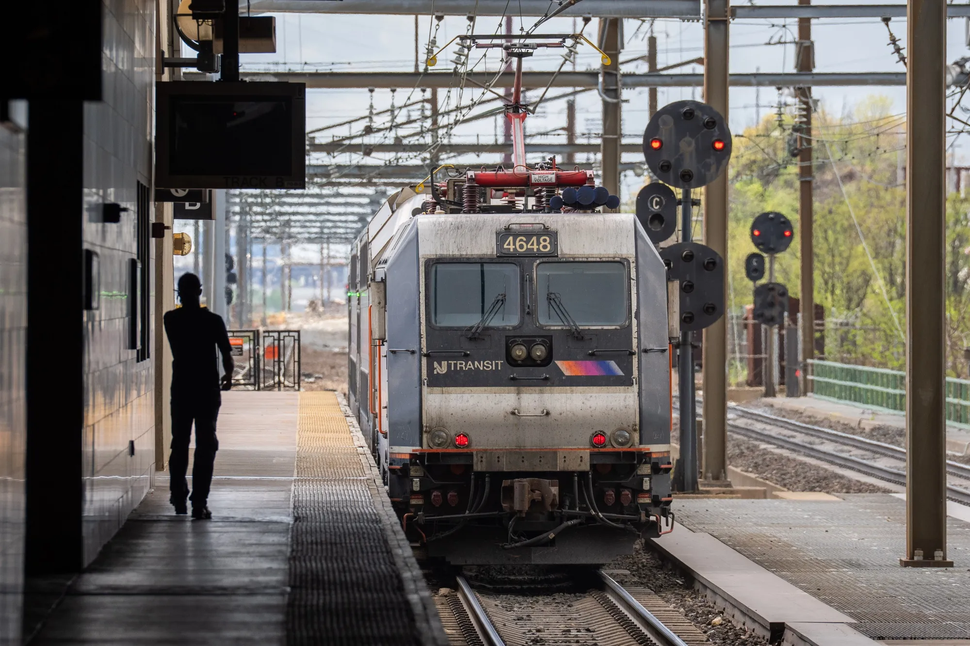 A New Jersey Transit train at Secaucus Junction station.