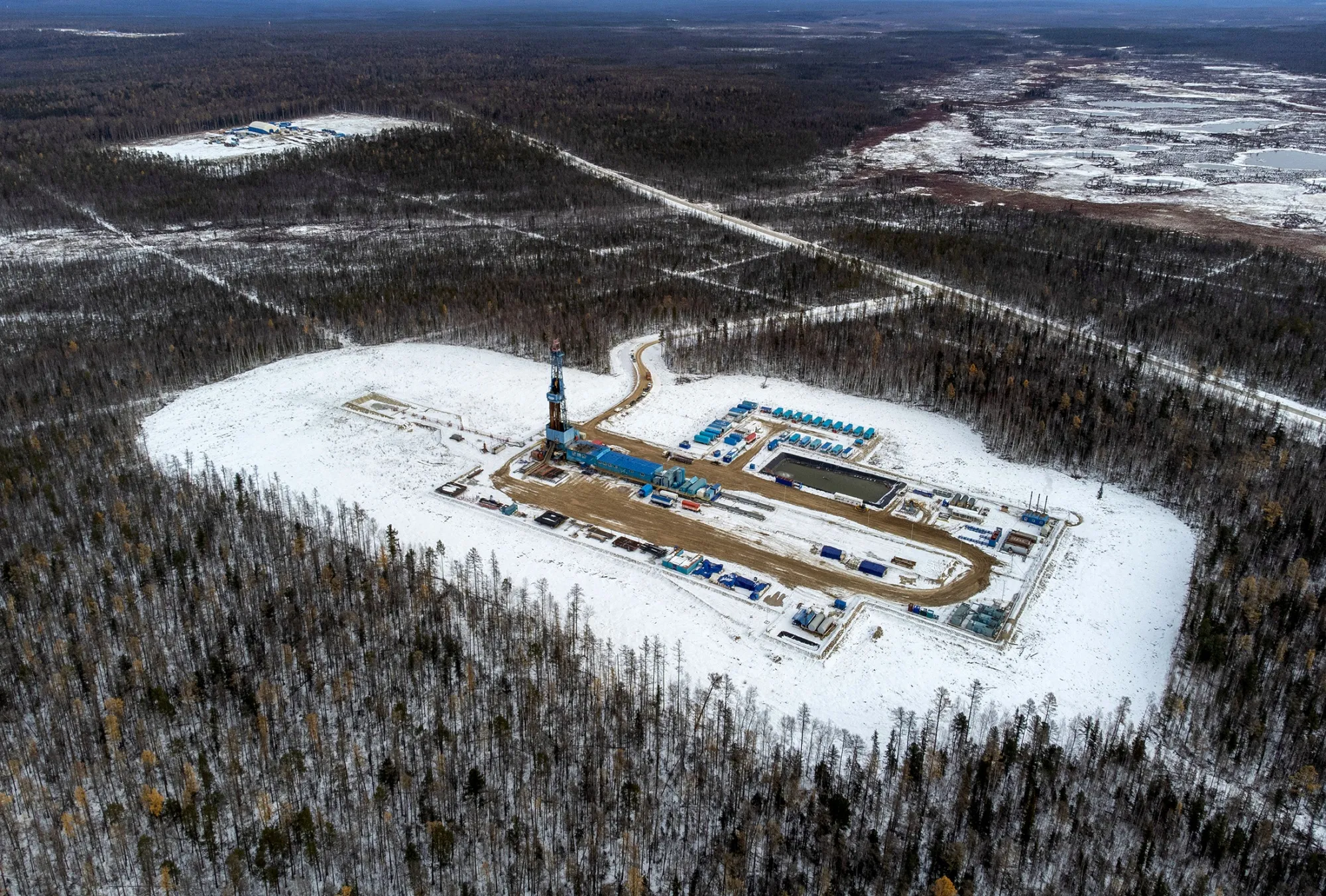 A gas drilling rig on the Gazprom PJSC Chayandinskoye oil, gas and condensate field, a resource base for the Power of Siberia gas pipeline in&nbsp;2021.&nbsp;
