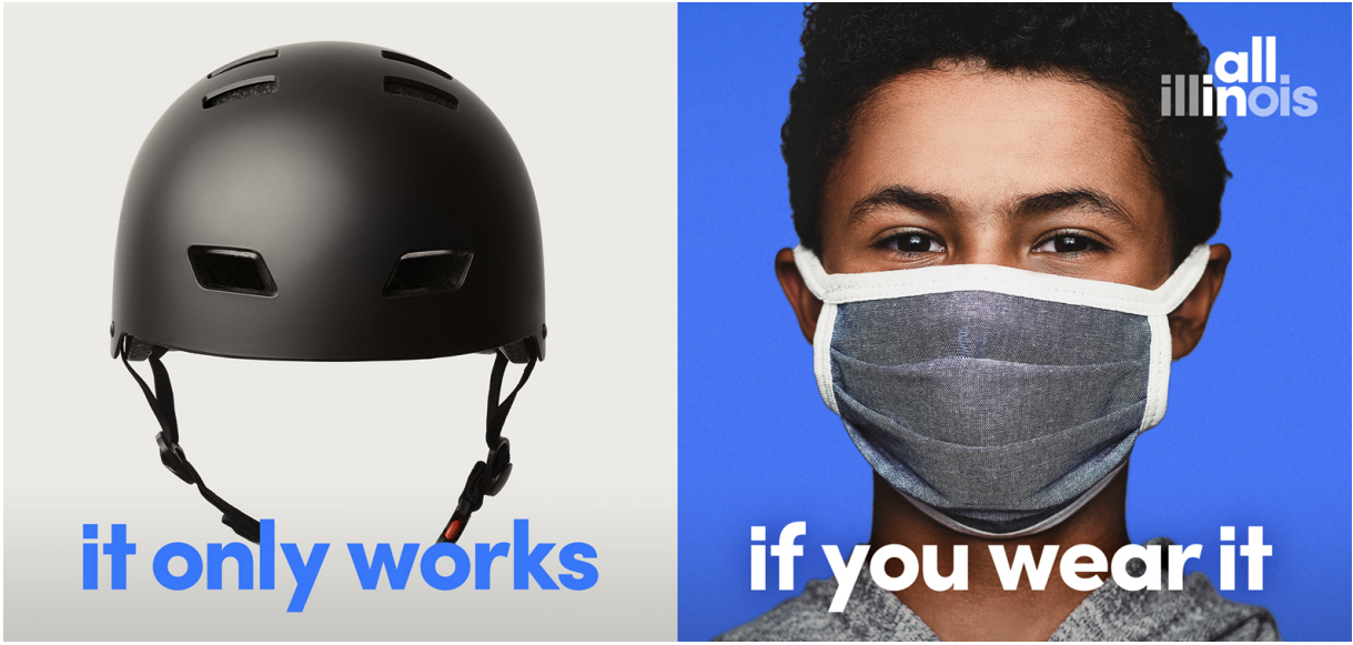 Illinois is running an ad campaign comparing masks to helmets and seatbelts, after a survey showed it was the most effective message.&nbsp;