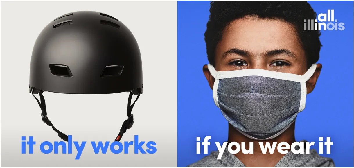 Illinois is running an ad campaign comparing masks to helmets and seatbelts, after a survey showed it was the most effective message.&nbsp;