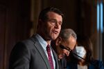 Senator Todd Young, a Democrat from Indiana, center, speaks during a news conference for the CHIPS and Science Act at the U.S. Capitol in Washington, D.C., US, on Wednesday, July 27, 2022. The Senate on Wednesday passed legislation that includes $52 billion in grants and incentives for US semiconductor manufacturing, an industry that has steadily lost ground to foreign competitors in recent years.