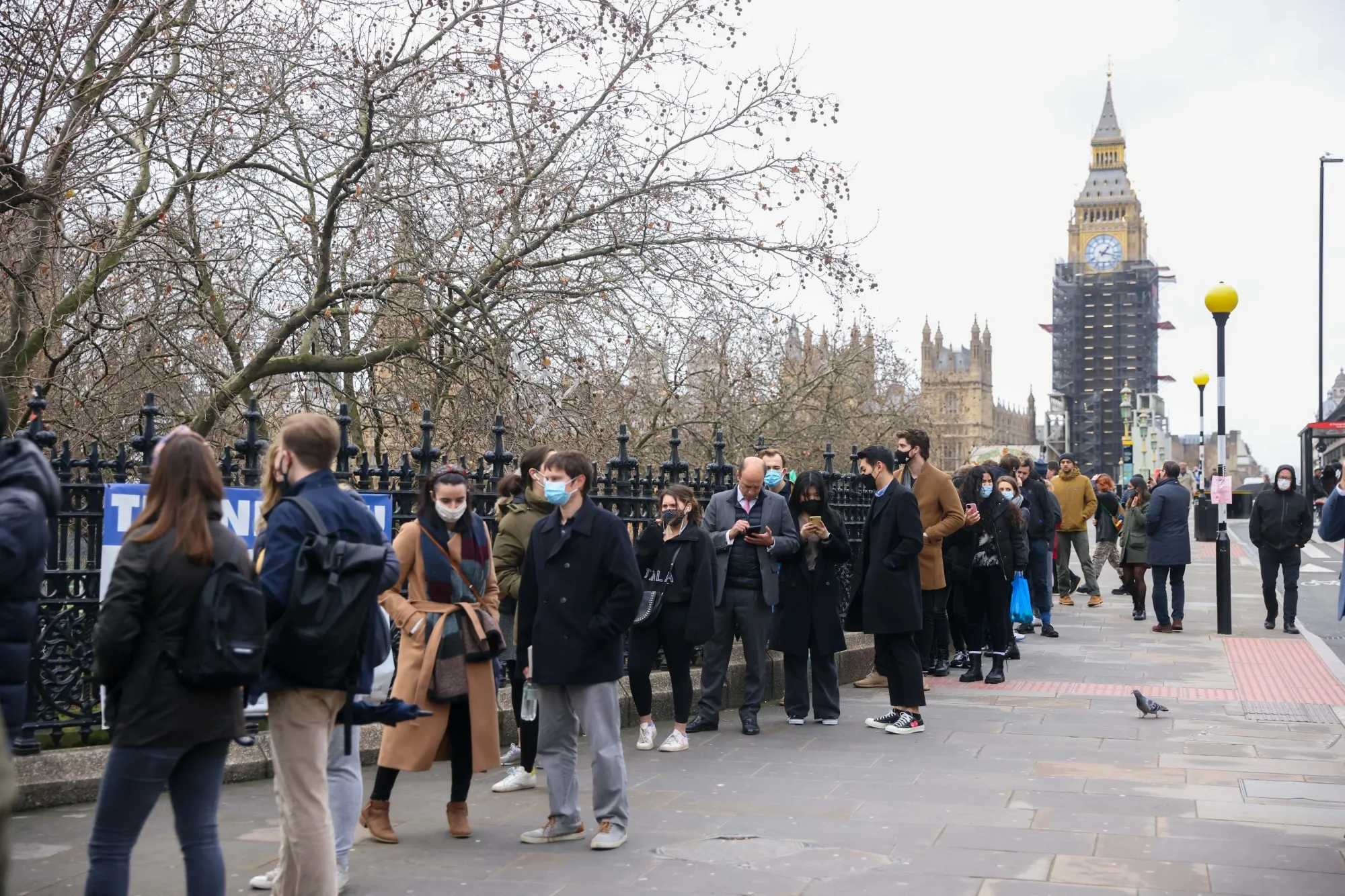 A queue for Covid-19 vaccinations in London.