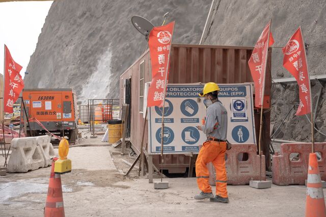 A contratctor walks though the Chancay Megaport under construction in Peru, on July 22.