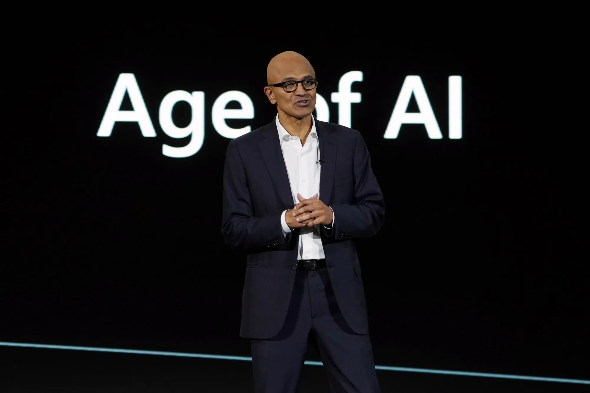 Satya Nadella, chief executive officer of Microsoft Corp., at an AI technologies event&nbsp;in Jakarta, Indonesia.