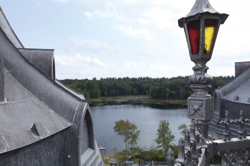 The castle looks out over 30-acre Potter Pond.