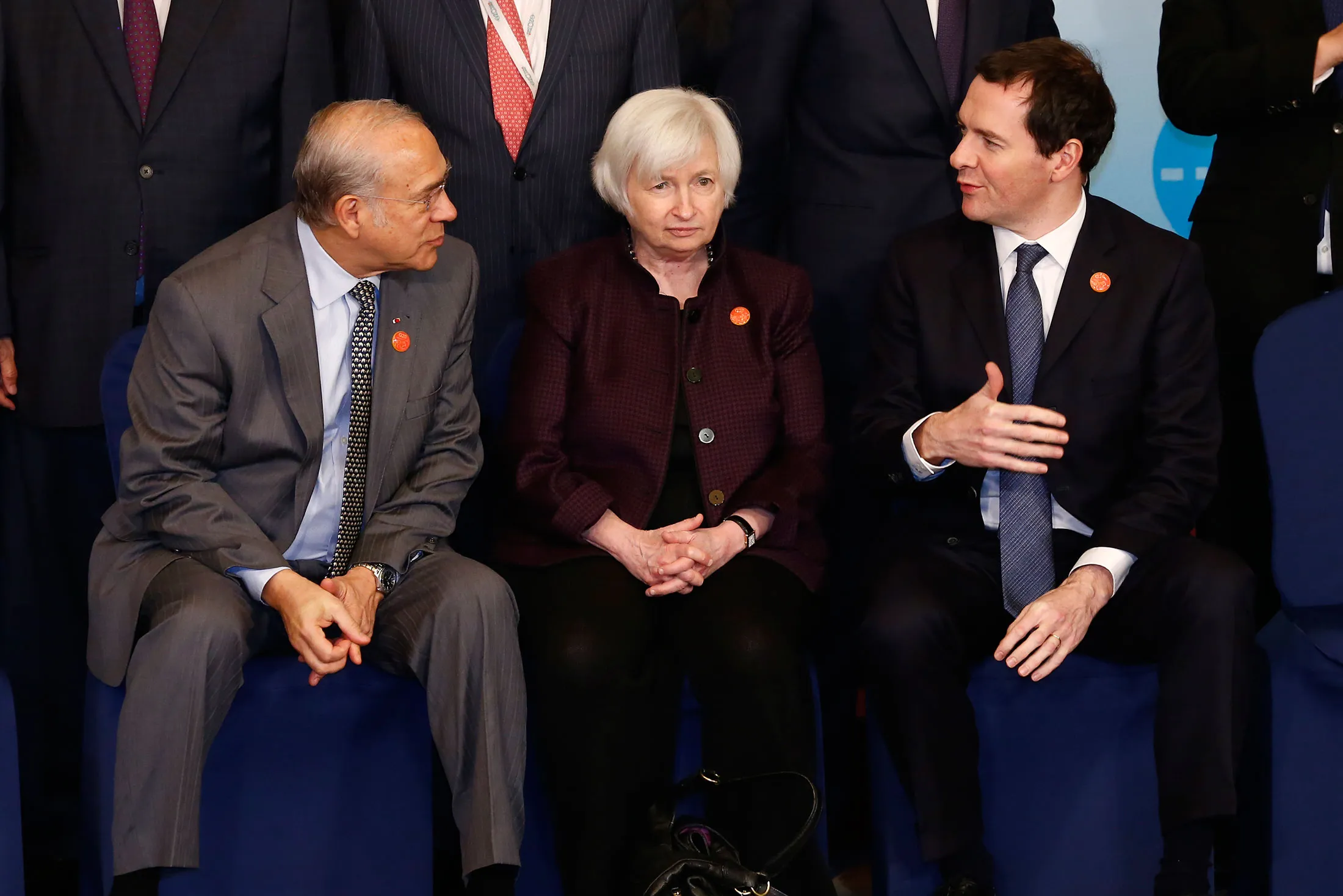 OECD Secretary-General Angel Gurría, Fed Chair Janet Yellen, and Britain’s George Osborne at the G-20 meeting in Shanghai on Feb. 27.
