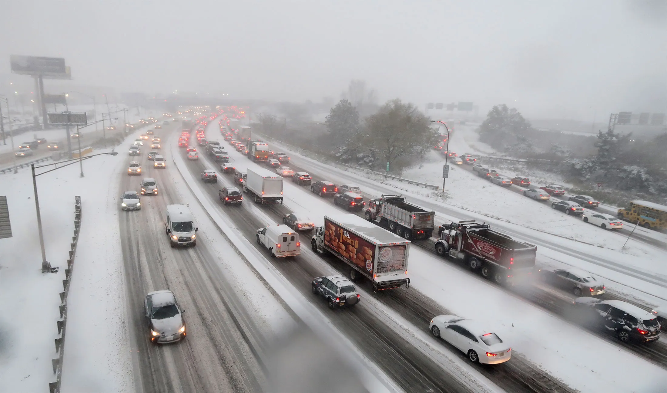 Traffic sits at a standstill on a highway in Newark on Nov. 15, 2018.