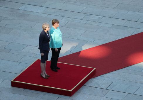 Theresa May and Angela Merkel on July 20.