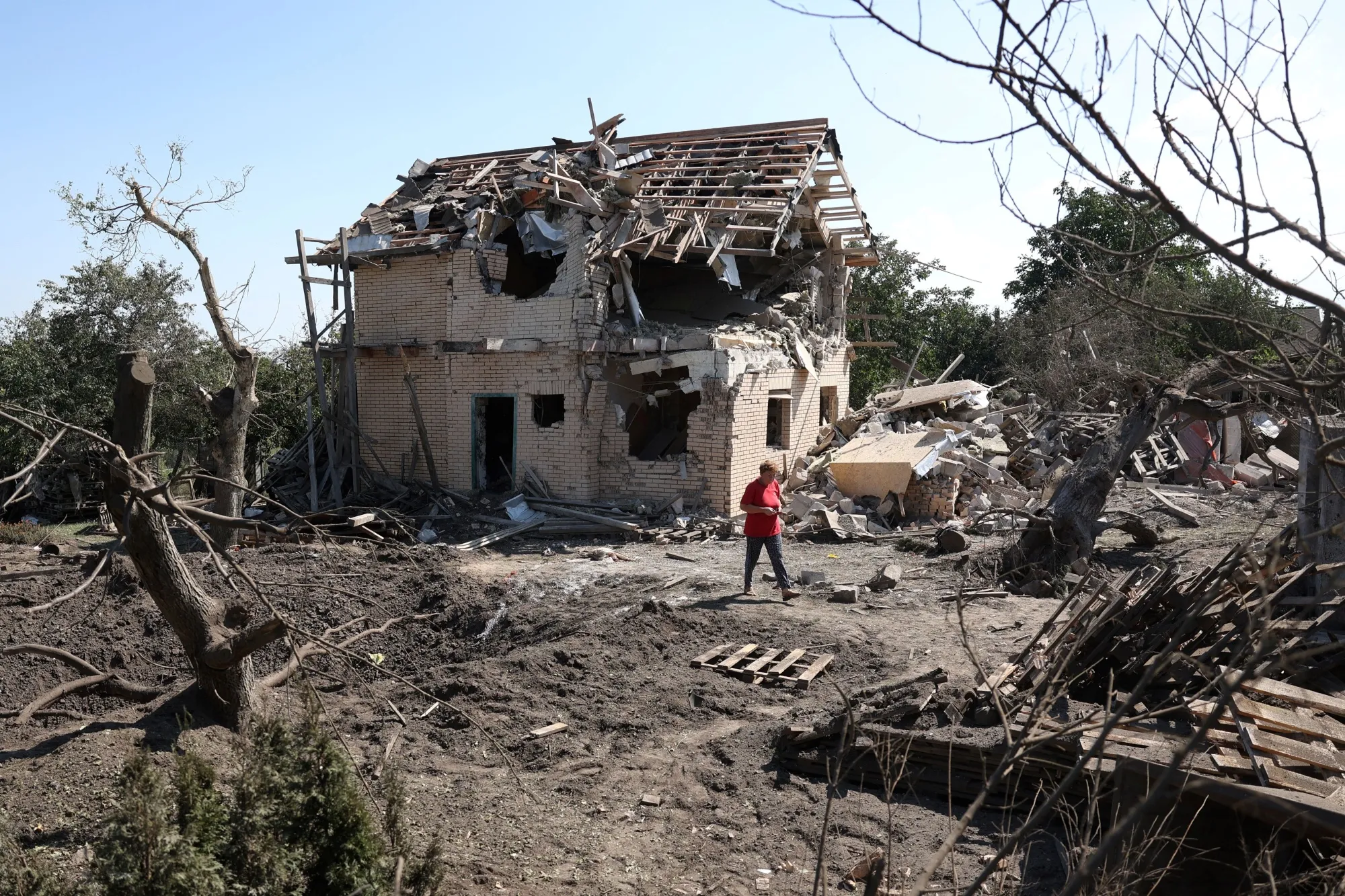 A destroyed residential house following a missile strike in Kyiv region on Aug. 27.&nbsp;