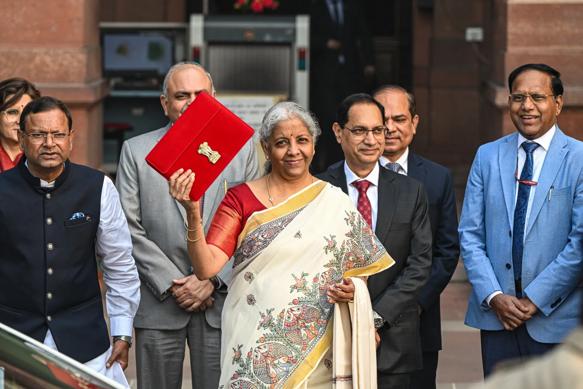 Nirmala Sitharaman leaves the ministry to present the budget at the parliament in New Delhi.