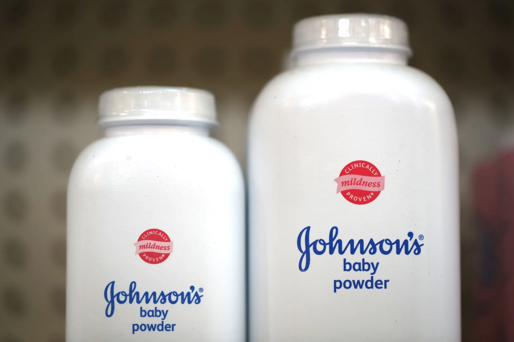 Johnson &amp; Johnson’s baby powder sits on a shelf at a store in California on Oct.&nbsp;18.