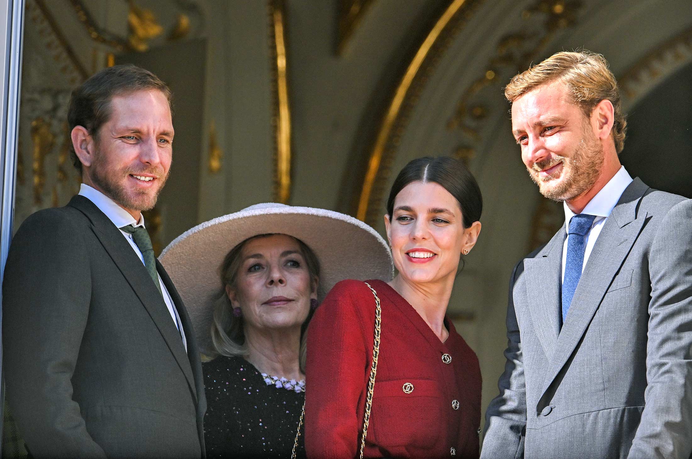Andrea Casiraghi, Princess Caroline of Monaco, Charlotte Casiraghi and Pierre Casiraghi attend the Monaco National Day 2023 on November 19, 2023 in Monaco, Monaco.