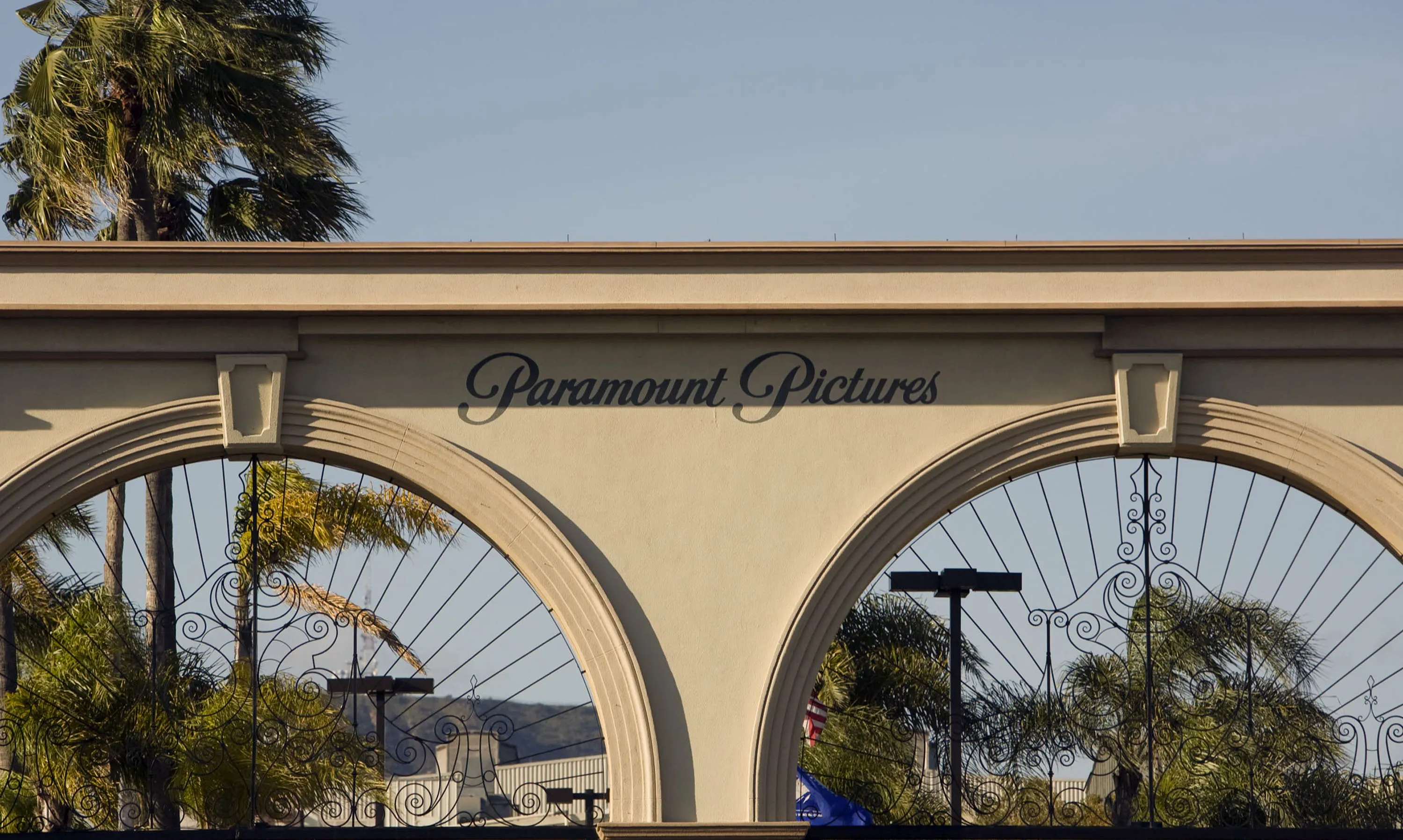 Paramount Pictures movie studio stands beyond its gate in Hollywood, California, U.S.
