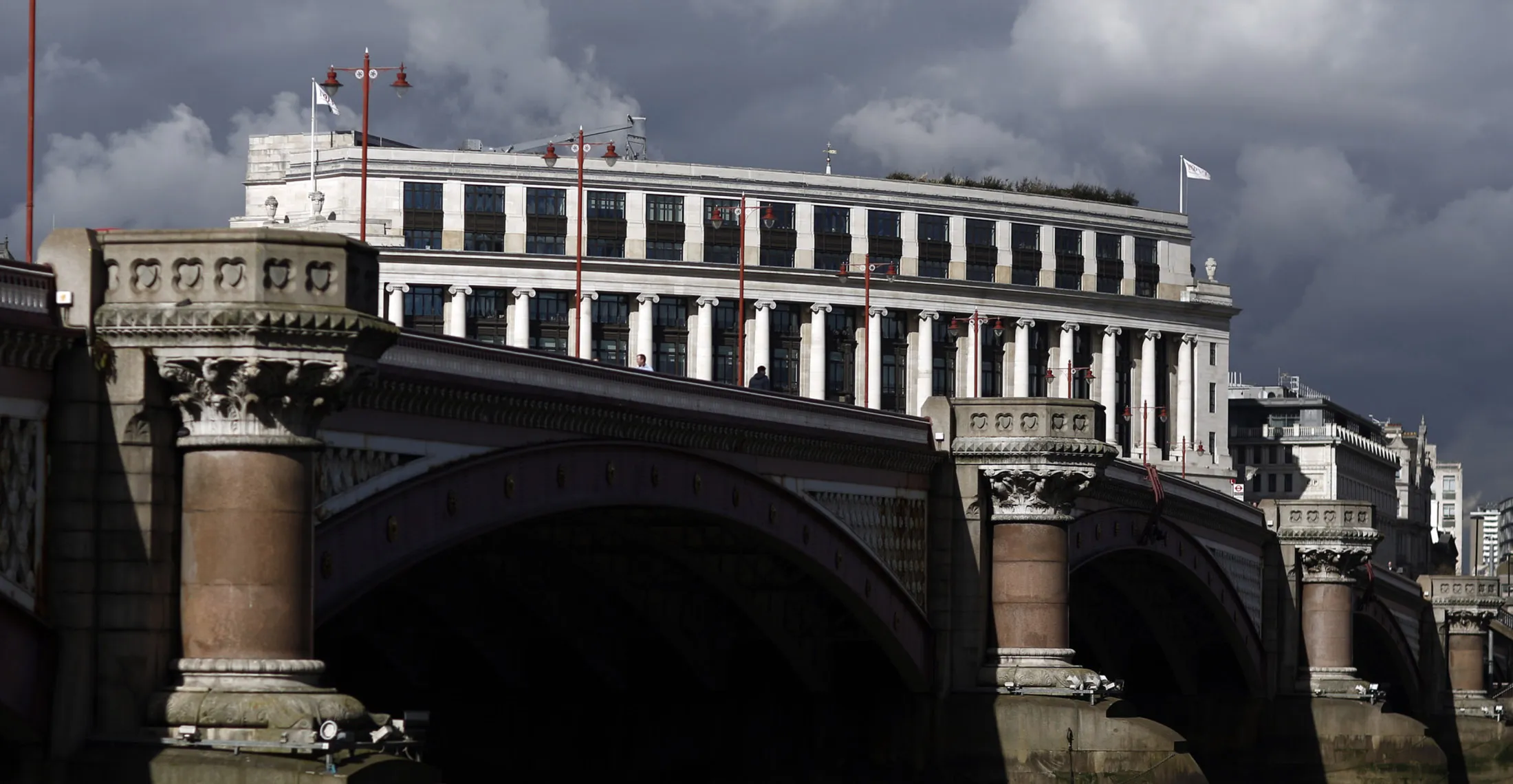Unilever headquarters stands behind the&nbsp;River Thames and Blackfriars Bridge in London.