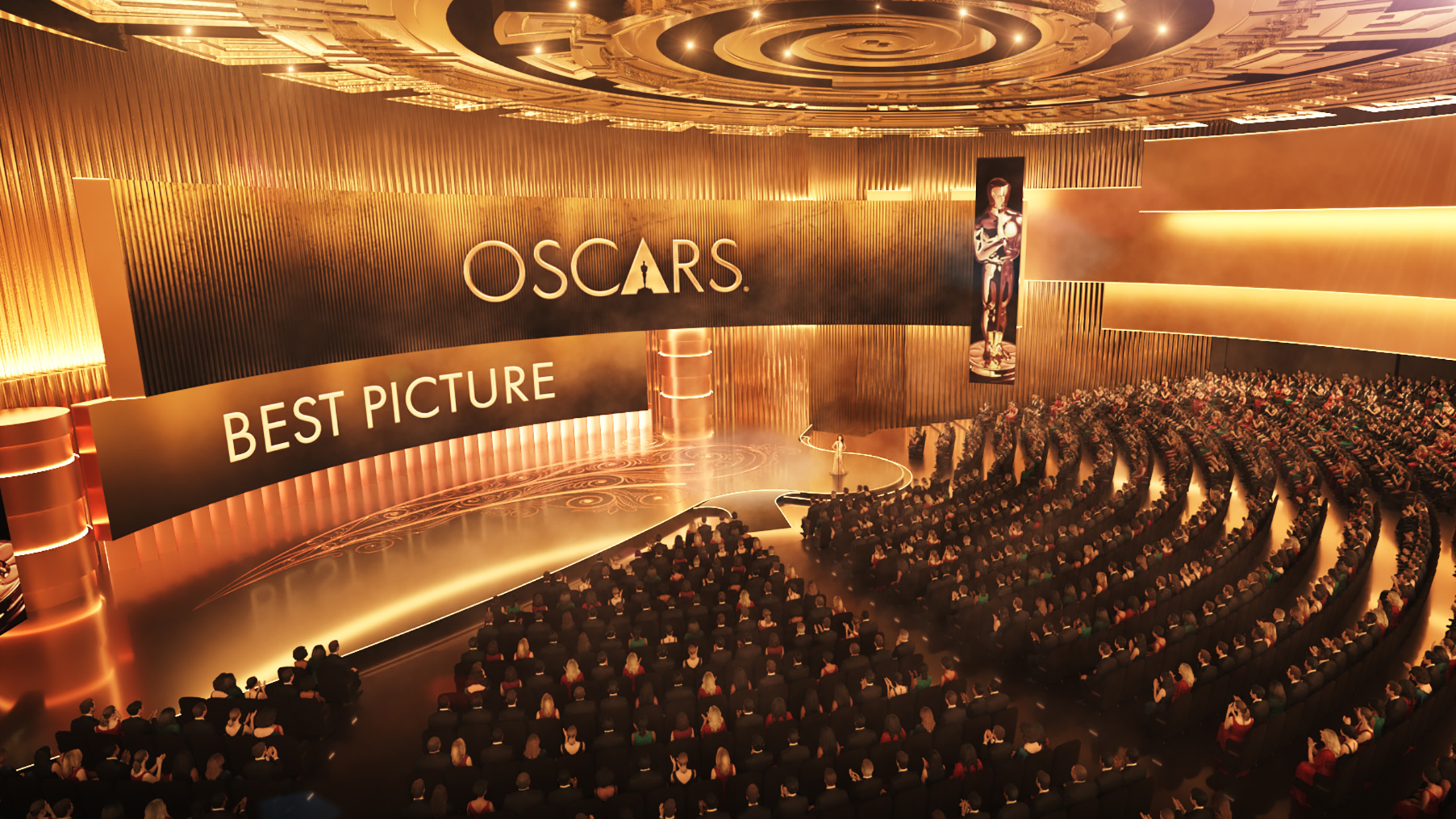 A conceptual rendering of what the Oscars stage may look like in Los Angeles.