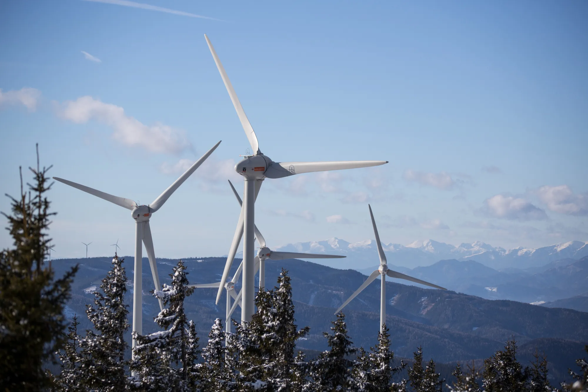 Wind turbines in Steiermark, in the Styrian Alps, Austria.&nbsp;