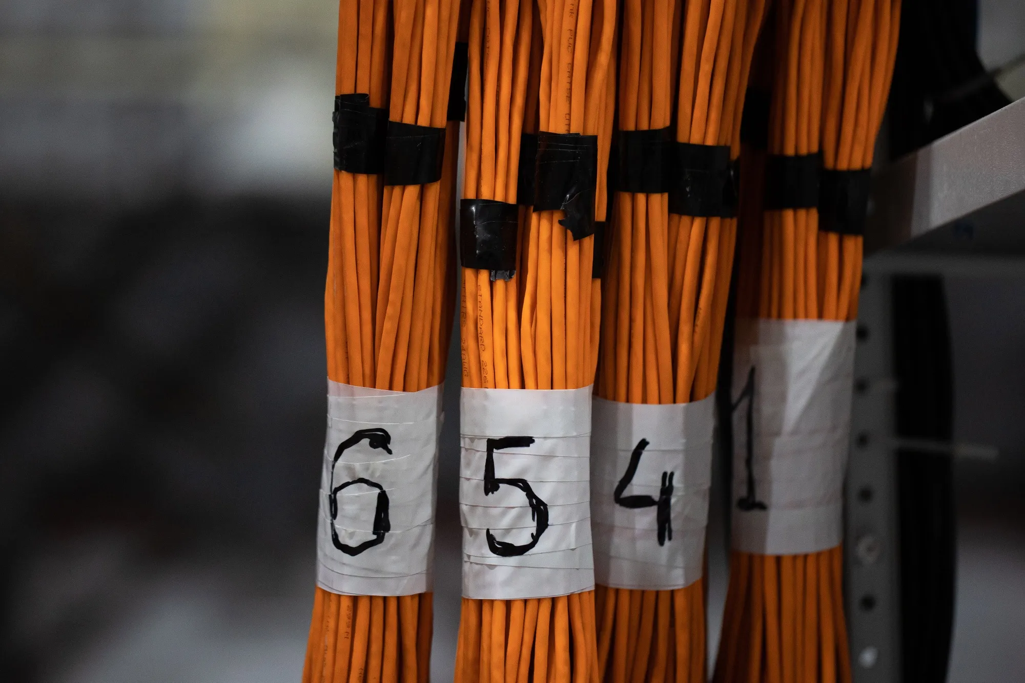 Ethernet cables connected to cryptocurrency mining rigs.