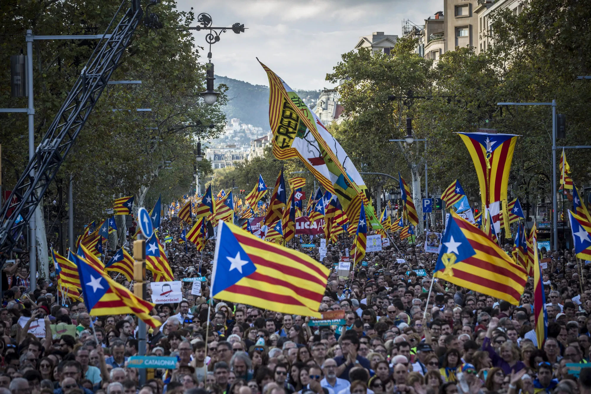 Protesters wave Catalan flags during a demonstration against the Spanish government&nbsp;in Barcelona in 2017.&nbsp;