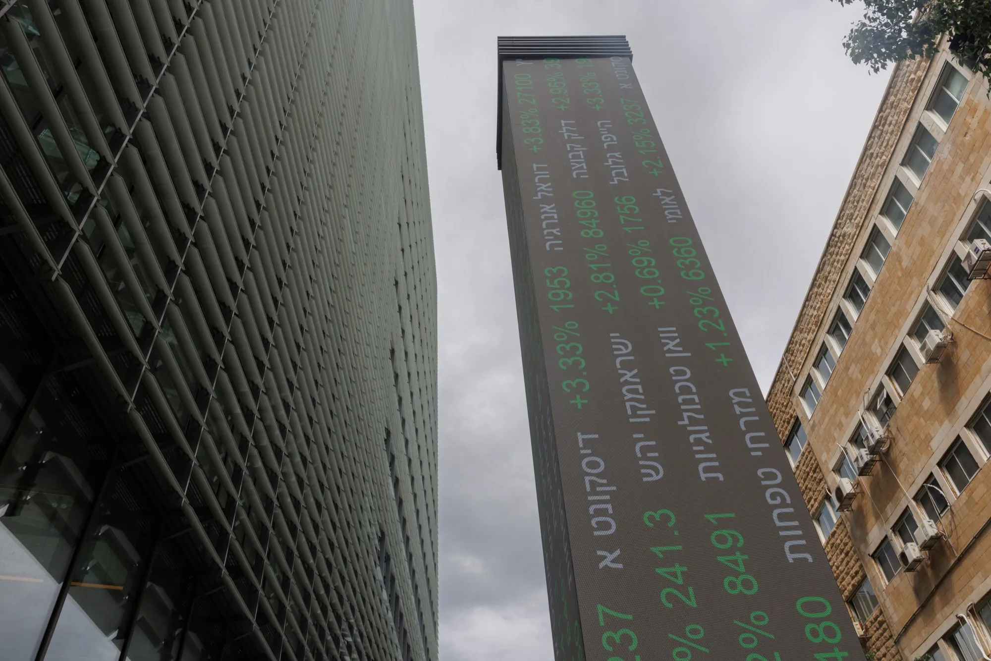 Stock prices&nbsp;outside the Tel Aviv Stock Exchange Ltd. in Tel Aviv, Israel.