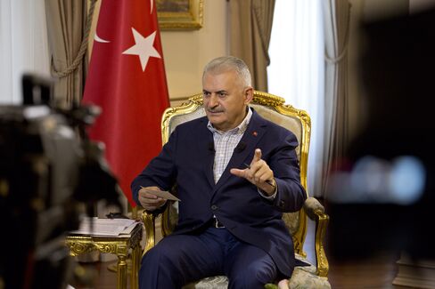 Binali Yildirim speaks during an interview in Ankara, Turkey, on July 24.